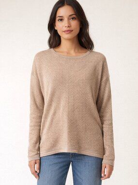 Vince Engineered Mesh Sweater in Deep Tan/Beige, Size Medium